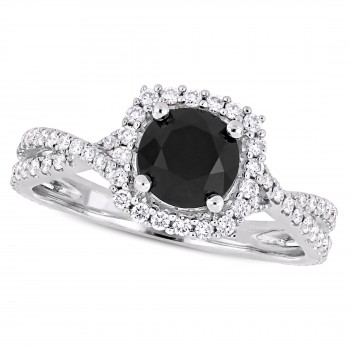 Round Cut Black and White Diamond Halo Ring 14k White Gold (1.50ct)