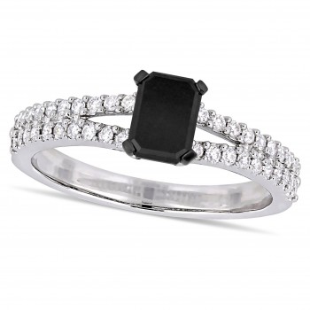 Black and White Diamond Split Shank Ring 14k White Gold (0.98ct)
