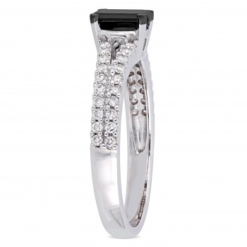 Black and White Diamond Split Shank Ring 14k White Gold (0.98ct)