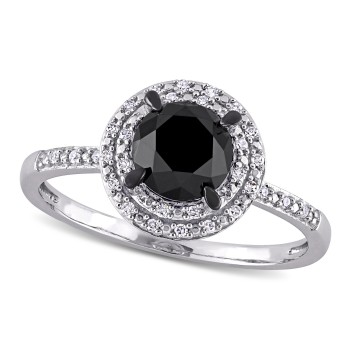Round Black and White Diamond Double Halo Ring 14k W. Gold (1.61ct)