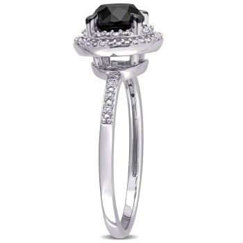 Round Black and White Diamond Double Halo Ring 14k W. Gold (1.61ct)