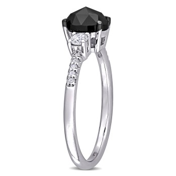 Oval Black & Round White Diamond Three-Stone Ring 14k W. Gold (1.20ct)