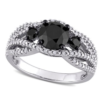 Round Cut Black and White Diamond Fashion Ring 14k White Gold (1.91ct)