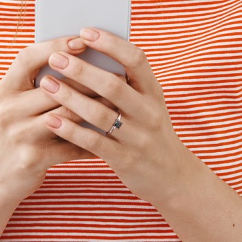 Cushion Cut Black Diamond Solitaire Ring in 14k White Gold (1.00ct)