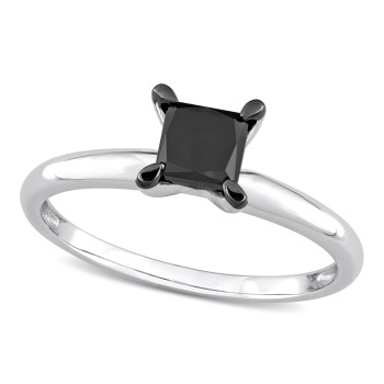 Princess Cut Black Diamond Solitaire Ring in 14k White Gold (1.00ct)