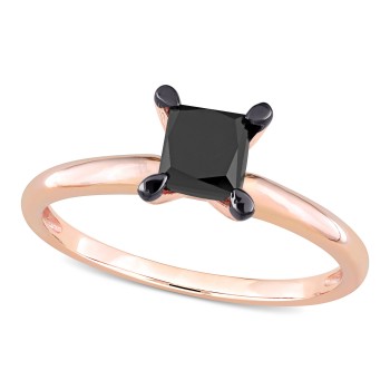 Princess Cut Black Diamond Solitaire Ring in 14k Rose Gold (1.00ct)