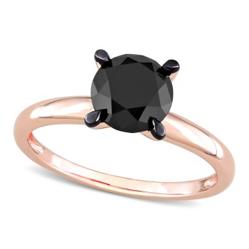 Round Cut Black Diamond Solitaire Ring in 14k Rose Gold (2.00ct)