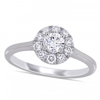 Round Cut Lab Grown Diamond Halo Ring 14K White Gold (0.63ct)