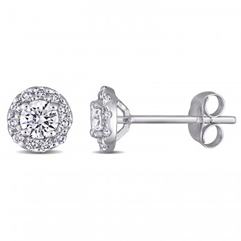 Round Cut Lab Grown Diamond Halo Stud Earrings 14k White Gold (0.72ct)