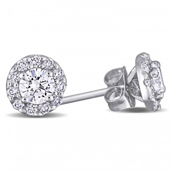 Round Cut Lab Grown Diamond Halo Stud Earrings 14k White Gold (0.72ct)