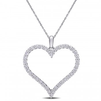 Round Cut Lab Grown Diamond Heart Pendant 14K White Gold (1.14ct)