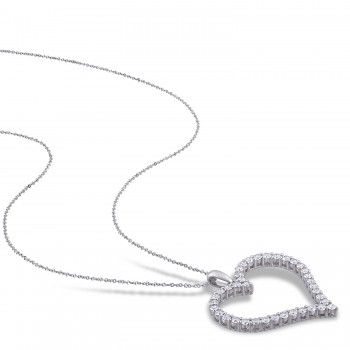 Round Cut Lab Grown Diamond Heart Pendant 14K White Gold (1.14ct)
