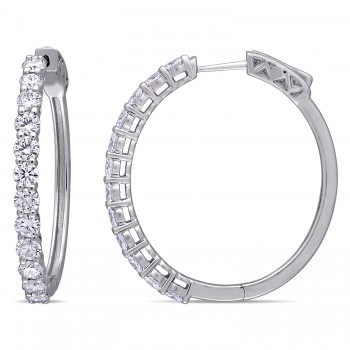 Round Cut Lab Grown Diamond Hoop Earrings 14k White Gold (2.40ct)