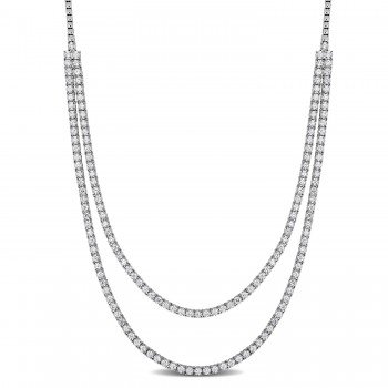 Round Cut Lab Grown Diamond Double Tennis Necklace 14K White Gold (8.91ct)