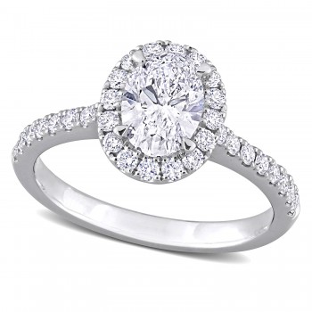 Oval Cut Lab Grown Diamond Halo Engagement Ring 14K White Gold (1.48ct)