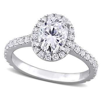 Oval Cut Lab Grown Diamond Halo Engagement Ring 14K White Gold (1.97ct)