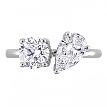Pear & Round Cut Lab Grown Diamond Toi Et Moi Ring 14K White Gold (2.00ct)