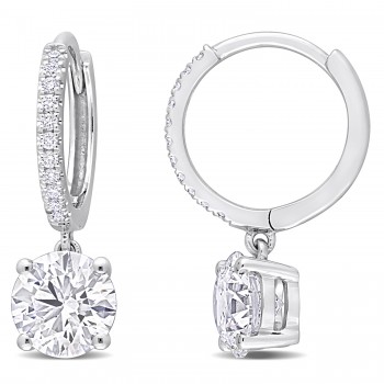 Round Cut Lab Grown Diamond Huggie Dangling Earrings 14k White Gold (2.11ct)