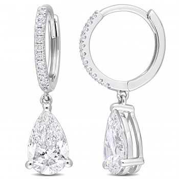 Pear Cut Lab Grown Diamond Huggie Dangling Earrings 14k White Gold (2.11ct)