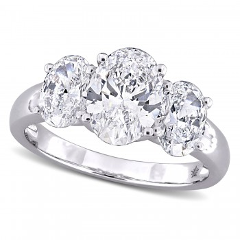 Oval Cut Lab Grown Diamond 3-Stone Ring 14K White Gold (3.00ct)