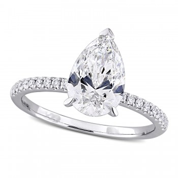 Pear Cut Lab Grown Diamond Engagement Ring 14K White Gold (2.16ct)