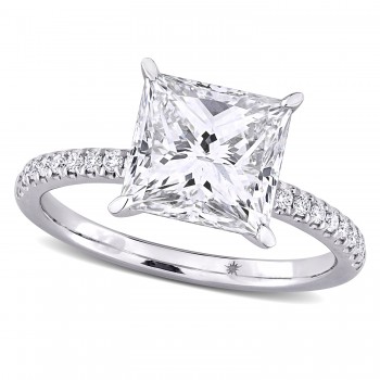 Princess Cut Lab Grown Diamond Engagement Ring 14K White Gold (3.16ct)