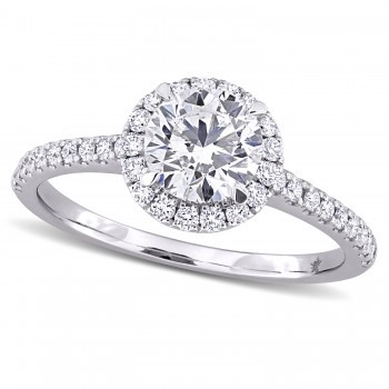 Round Cut Lab Grown Diamond Halo Engagement Ring 14K White Gold (1.32ct)