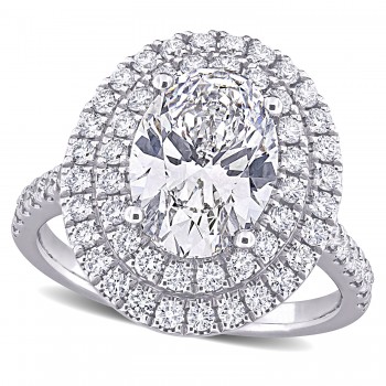 Oval Cut Lab Grown Diamond Double Halo Ring 14K White Gold (3.93ct)