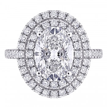 Oval Cut Lab Grown Diamond Double Halo Ring 14K White Gold (3.93ct)