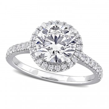 Round Cut Lab Grown Diamond Halo Engagement Ring 14K White Gold (2.41ct)