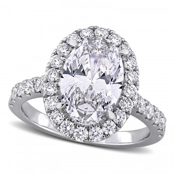 Oval Cut Lab Grown Diamond Halo Engagement Ring 14K White Gold (3.91ct)