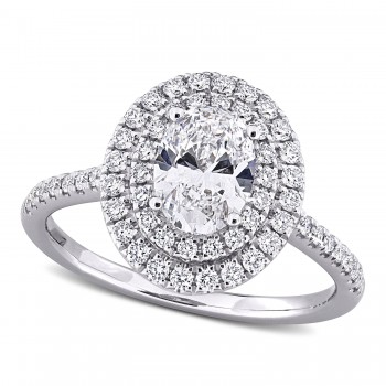 Oval Cut Lab Grown Diamond Double Halo Ring 14K White Gold (1.51ct)