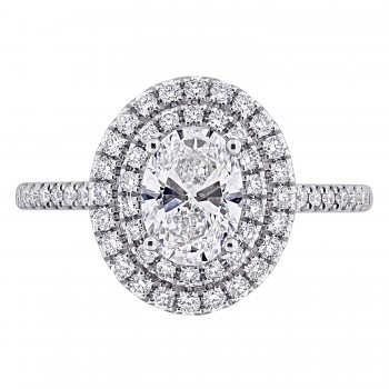 Oval Cut Lab Grown Diamond Double Halo Ring 14K White Gold (1.51ct)