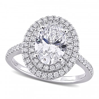 Oval Cut Lab Grown Diamond Double Halo Ring 14K White Gold (2.53ct)
