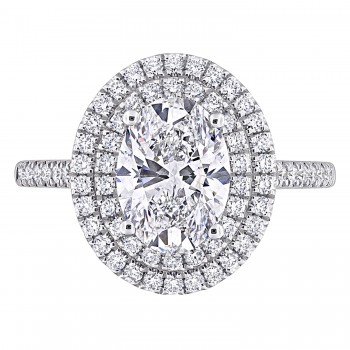 Oval Cut Lab Grown Diamond Double Halo Ring 14K White Gold (2.53ct)