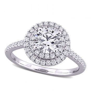 Round Cut Lab Grown Diamond Double Halo Ring 14K White Gold (1.46ct)