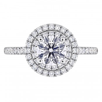 Round Cut Lab Grown Diamond Double Halo Ring 14K White Gold (1.46ct)