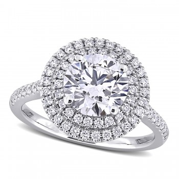 Round Cut Lab Grown Diamond Double Halo Ring 14K White Gold (2.52ct)