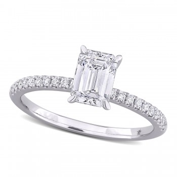 Emerald Cut Lab Grown Diamond Engagement Ring 14K White Gold (1.16ct)