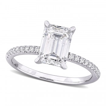 Emerald Cut Lab Grown Diamond Engagement Ring 14K White Gold (2.16ct)