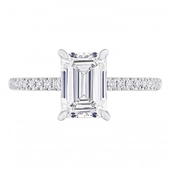 Emerald Cut Lab Grown Diamond Engagement Ring 14K White Gold (2.16ct)