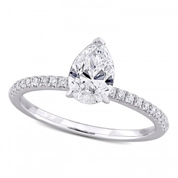 Pear Cut Lab Grown Diamond Engagement Ring 14K White Gold (1.16ct)