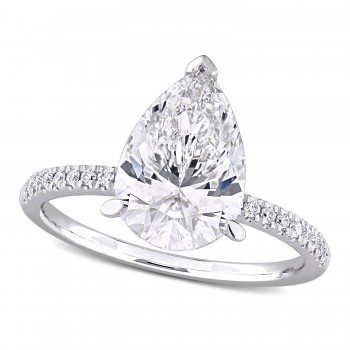 Pear Cut Lab Grown Diamond Engagement Ring 14K White Gold (3.16ct)