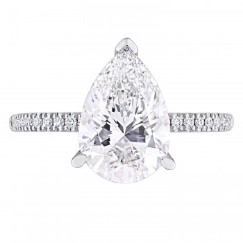 Pear Cut Lab Grown Diamond Engagement Ring 14K White Gold (3.16ct)