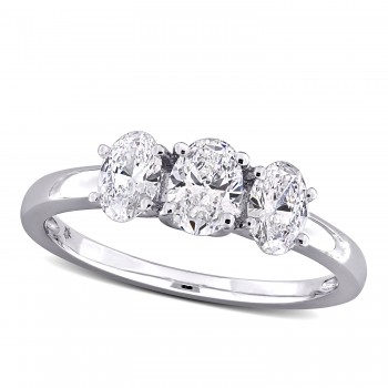 Oval Cut Lab Grown Diamond 3-Stone Ring 14K White Gold (1.00ct)