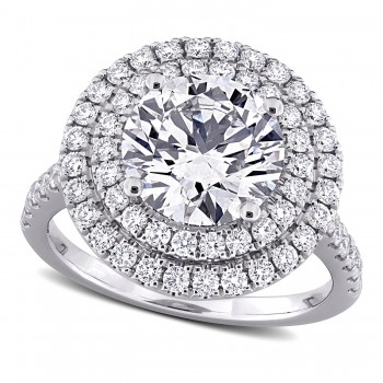 Round Cut Lab Grown Diamond Double Halo Ring 14K White Gold (3.89ct)