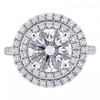 Round Cut Lab Grown Diamond Double Halo Ring 14K White Gold (3.89ct)