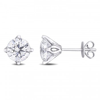 Round Cut Lab Grown Diamond Stud Earrings 14k White Gold (3.00ct)