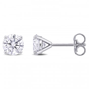 Round Cut Lab Grown Diamond Stud Earrings 14k White Gold (1.50ct)