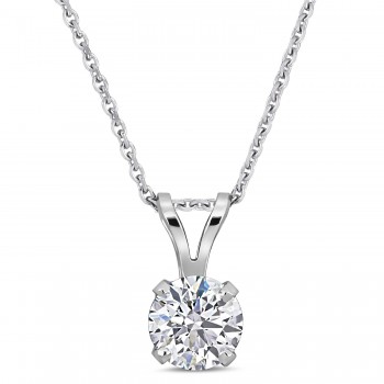 Round Cut Lab Grown Diamond Solitaire Pendant 14K White Gold (1.00ct)